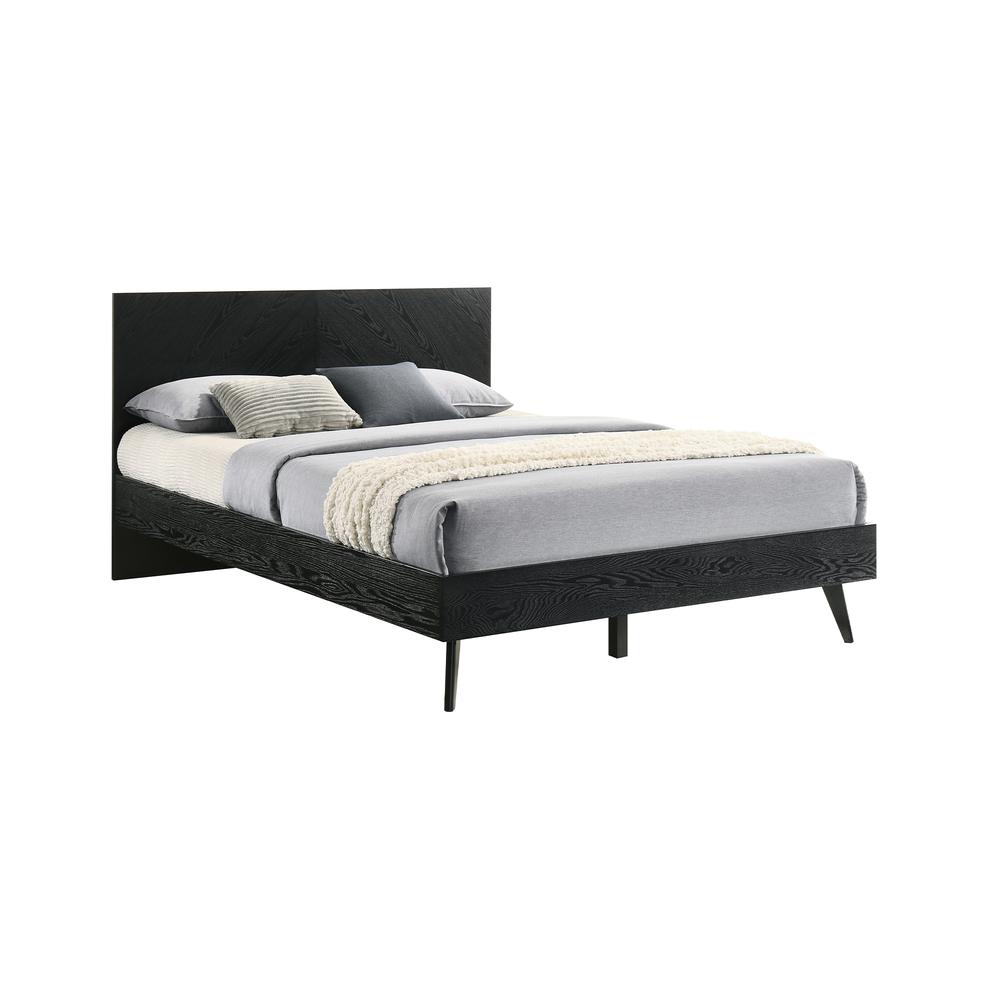 Petra Queen Platform Wood Bed Frame in Black Finish. Picture 1