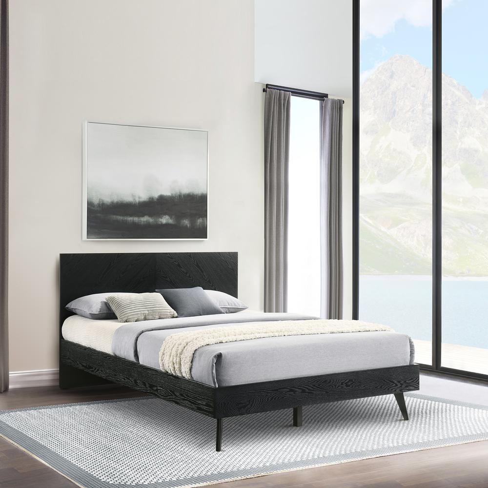 Petra Queen Platform Wood Bed Frame in Black Finish. Picture 12