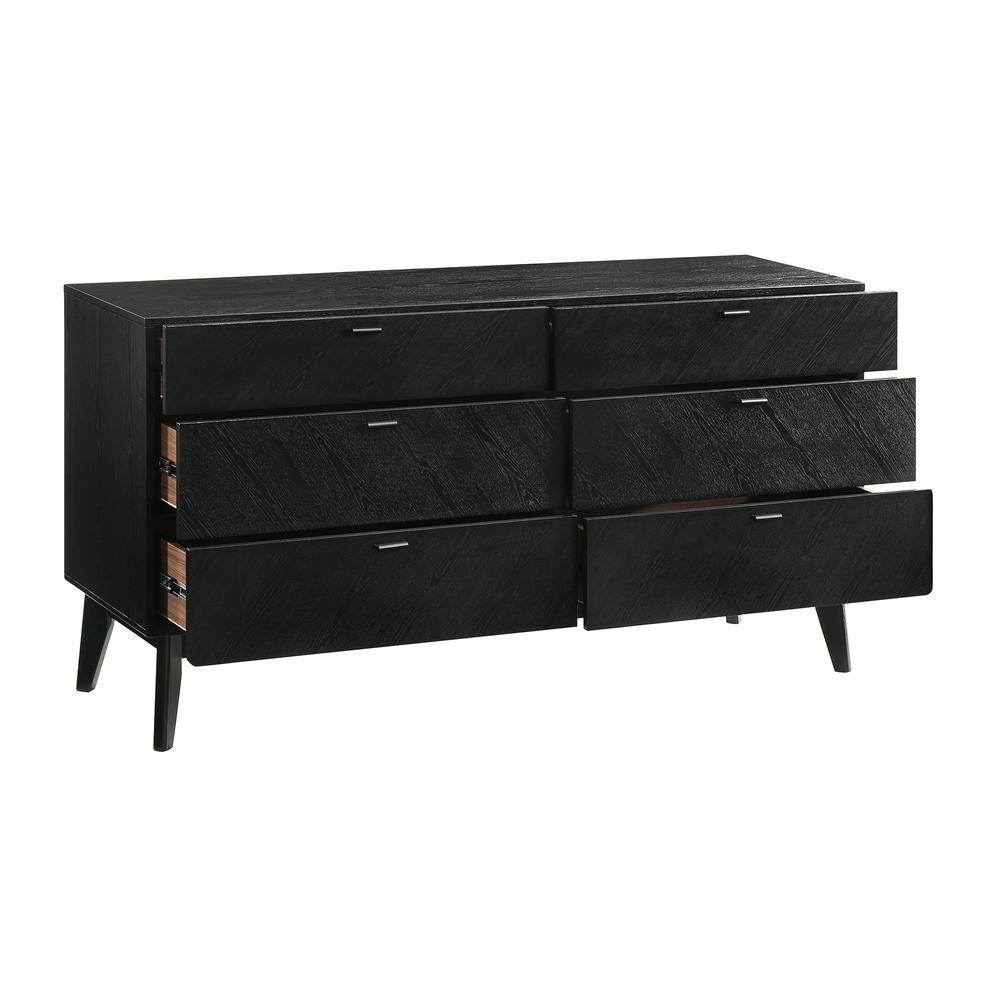 Petra 6 Drawer Wood Dresser in Black Finish. Picture 3