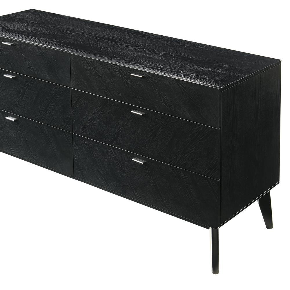 Petra 6 Drawer Wood Dresser in Black Finish. Picture 7