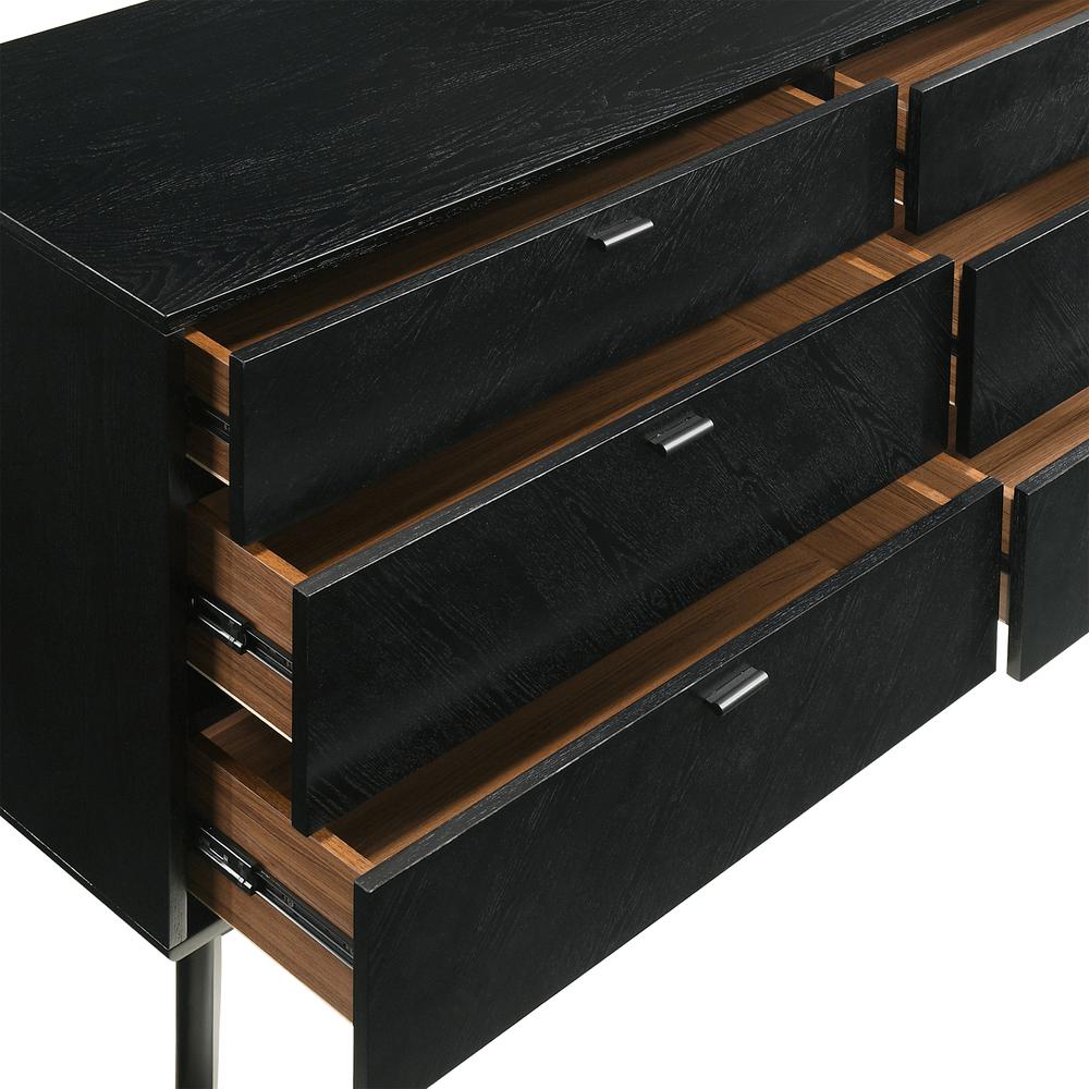 Petra 6 Drawer Wood Dresser in Black Finish. Picture 9