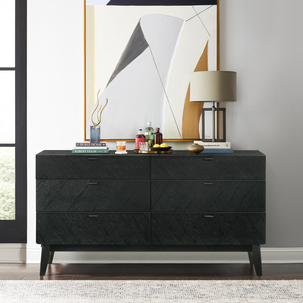 Petra 6 Drawer Wood Dresser in Black Finish. Picture 11