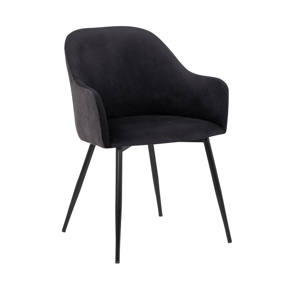 Pixie Black and Dark Grey Fabric Dining Room Chair with Black Metal Legs. Picture 1