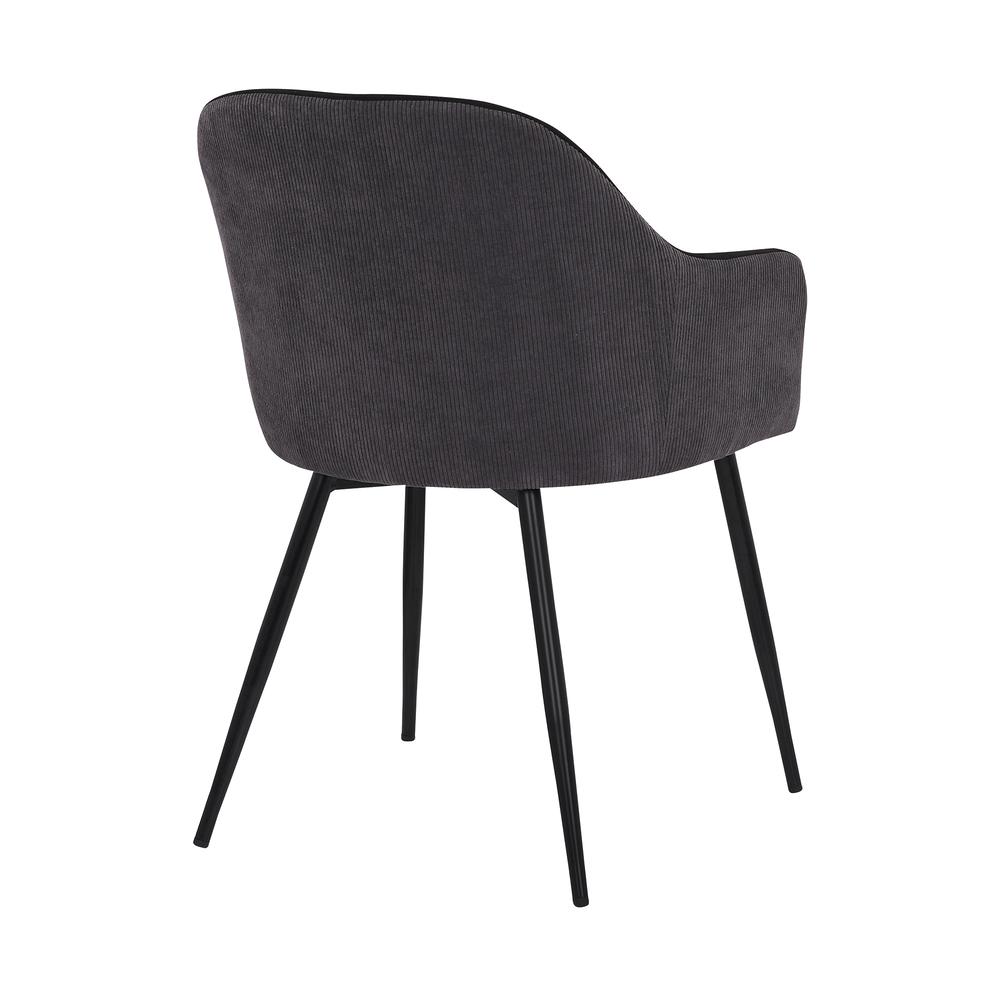 Pixie Black and Dark Grey Fabric Dining Room Chair with Black Metal Legs. Picture 4