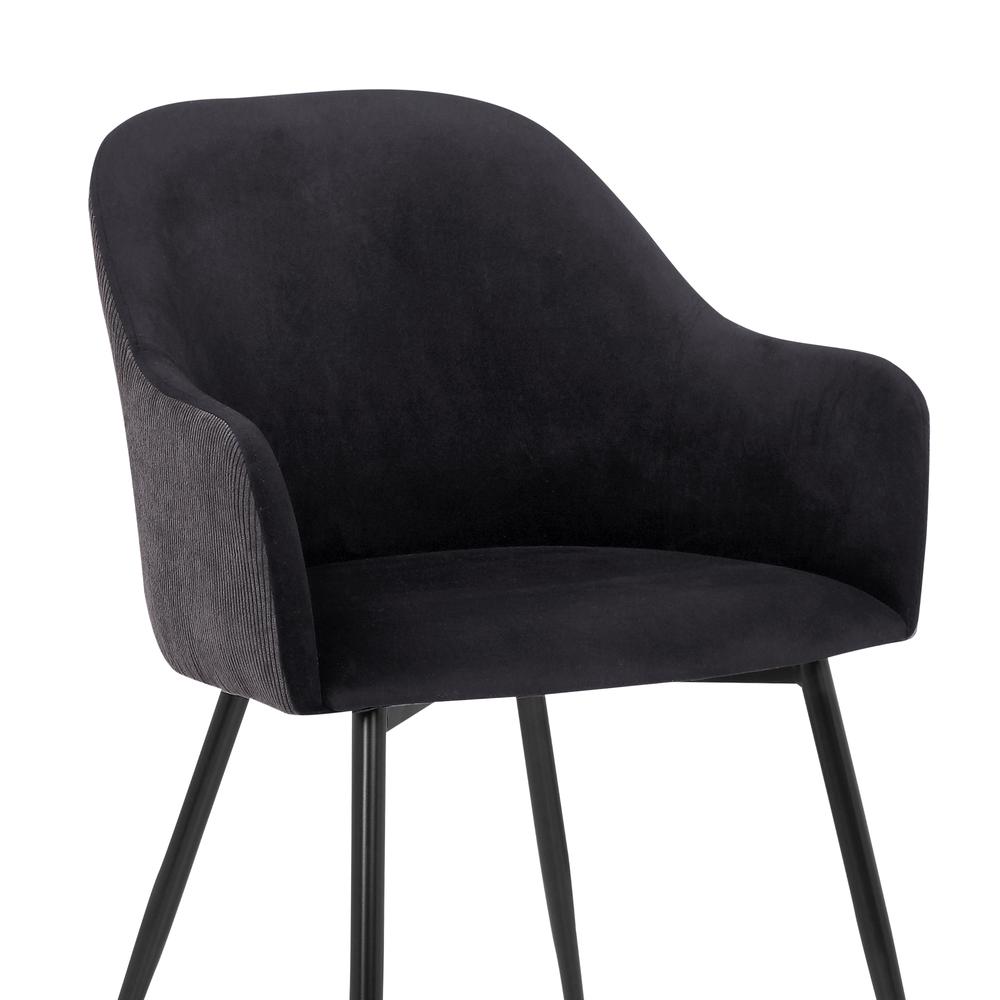 Pixie Black and Dark Grey Fabric Dining Room Chair with Black Metal Legs. Picture 6