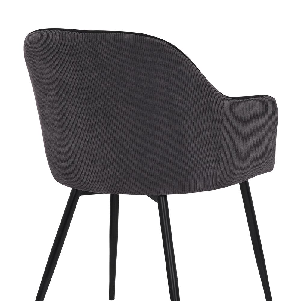 Pixie Black and Dark Grey Fabric Dining Room Chair with Black Metal Legs. Picture 7