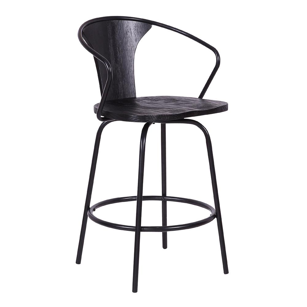 Industrial 26" Swivel Black Wood and Metal Bar Stool. Picture 1