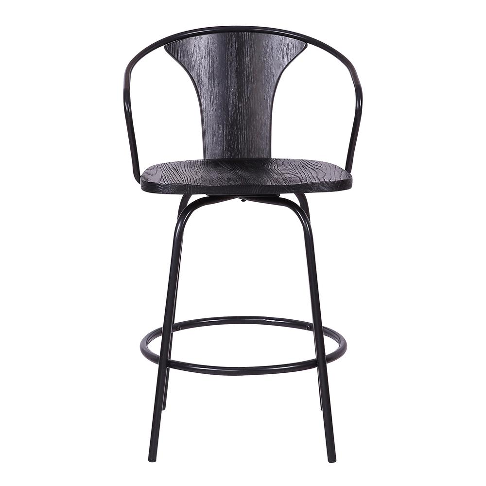 Industrial 26" Swivel Black Wood and Metal Bar Stool. Picture 2