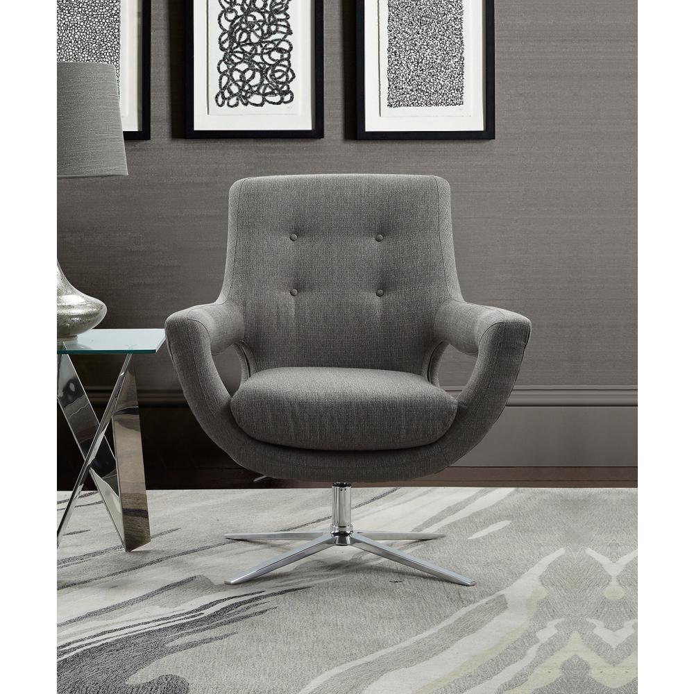 Contemporary Adjustable Swivel Accent Chair in Polished Chrome Finish with Grey Fabric. Picture 3