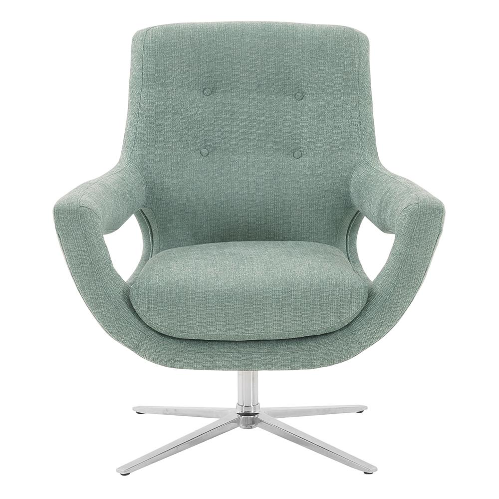 Quinn Contemporary Adjustable Swivel Accent Chair in Polished Steel Finish with Spa Blue Fabric, Chrome. Picture 1