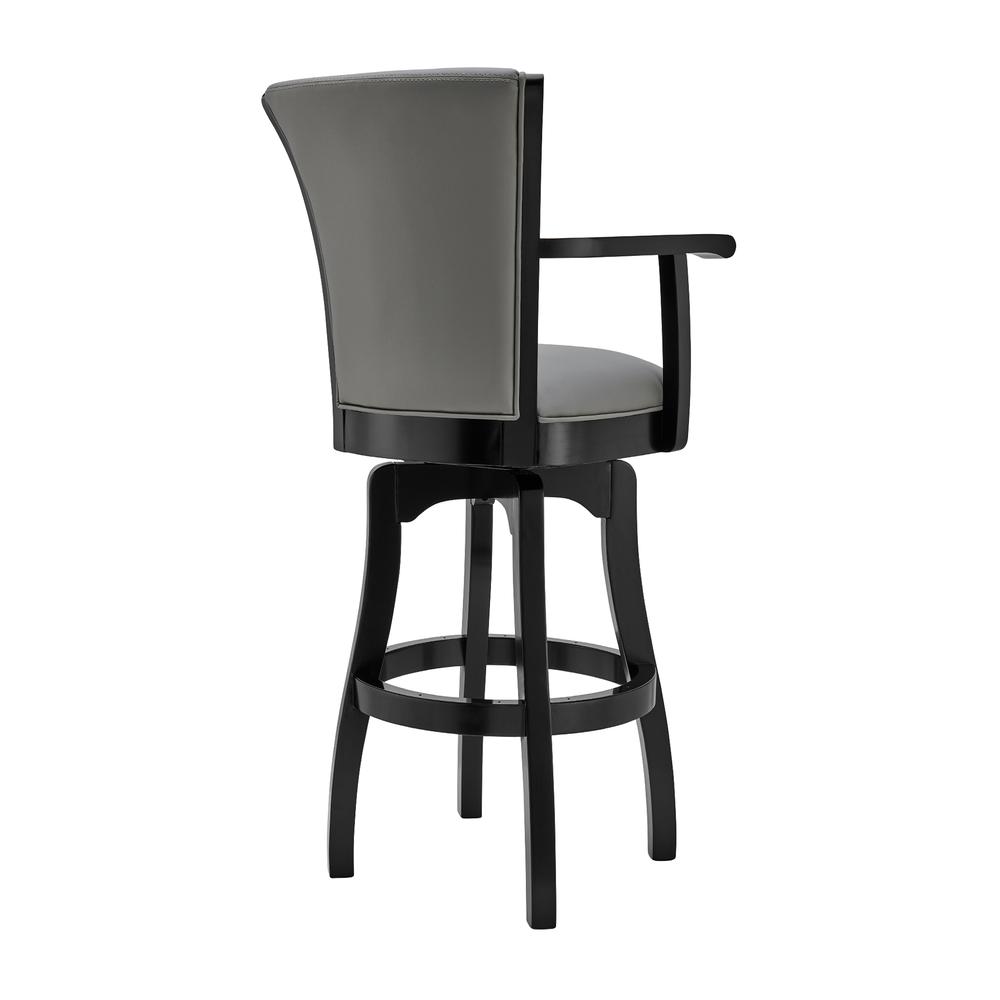 Raleigh Arm 26" Counter Height Swivel Barstool in Black Finish and Gray Faux Leather, Black. Picture 2
