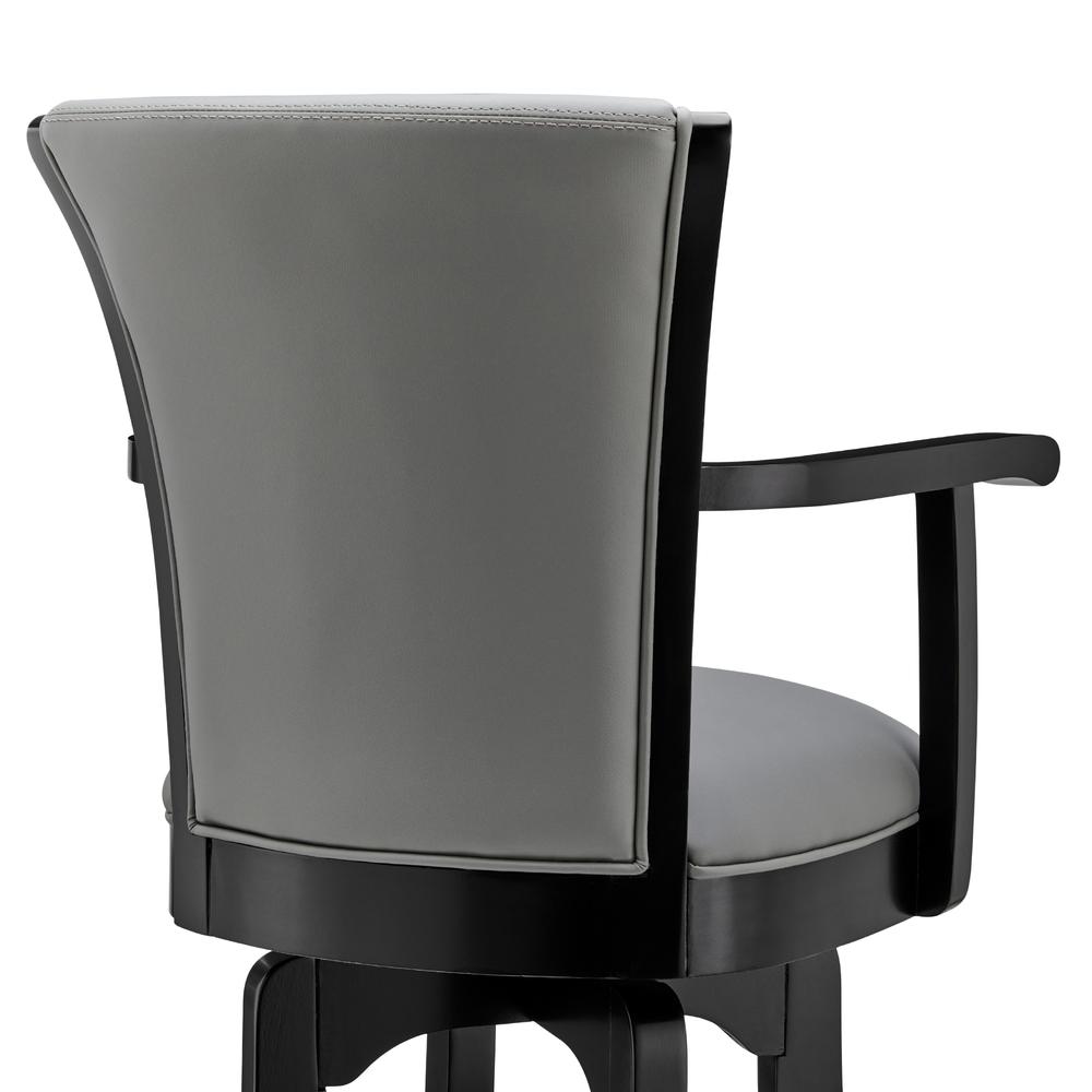Raleigh Arm 26" Counter Height Swivel Barstool in Black Finish and Gray Faux Leather, Black. Picture 4