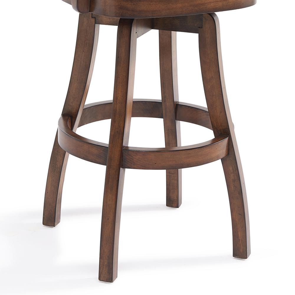 Armen Living Raleigh Arm 26" Counter Height Swivel Wood Barstool in Chestnut Finish and Kahlua Faux Leather. Picture 5