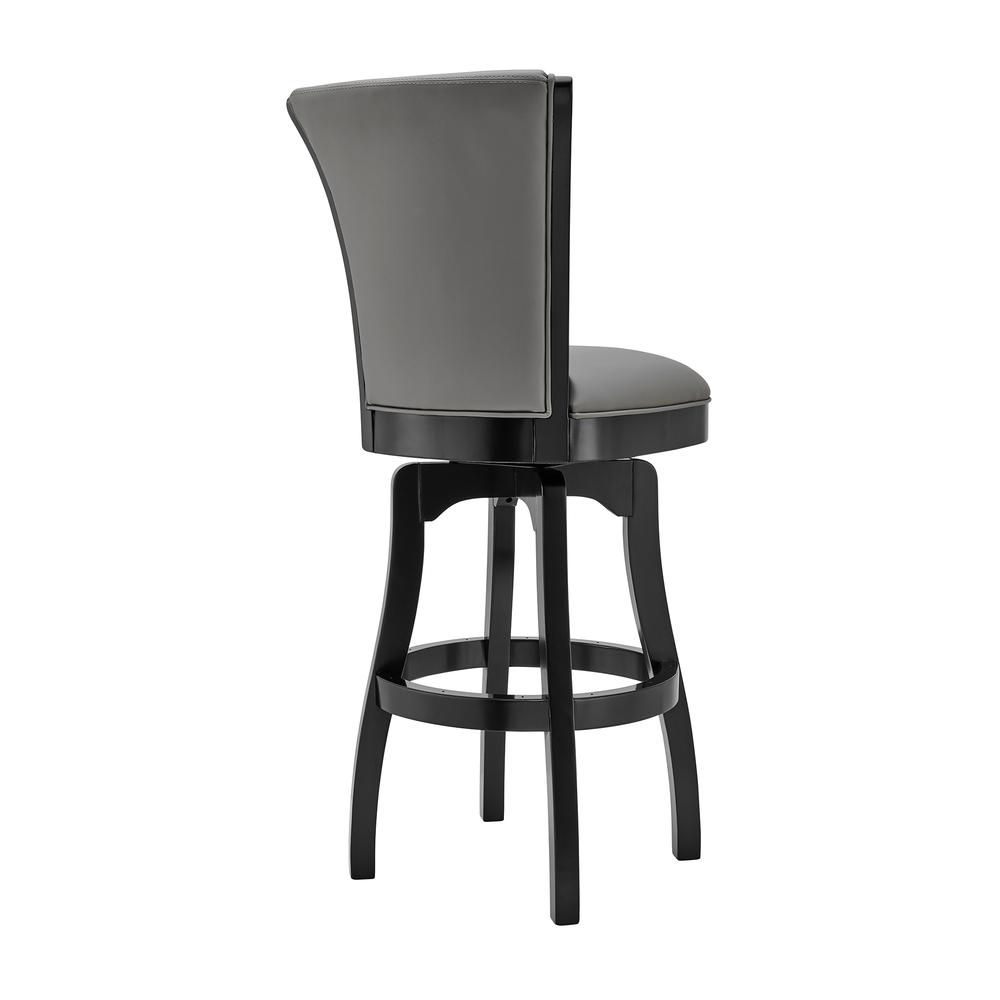 Raleigh 26" Counter Height Swivel Barstool in Black Finish and Gray Faux Leather, Black. Picture 2