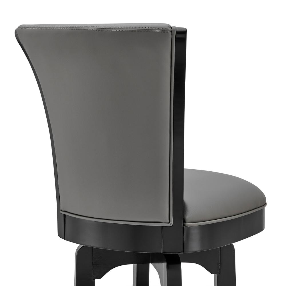 Raleigh 30" Bar Height Swivel Barstool in Black Finish and Gray Faux Leather, Black. Picture 4