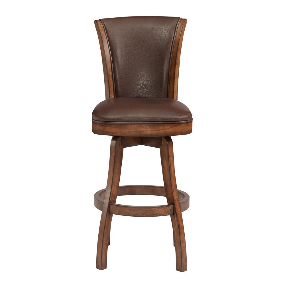 Armen Living Raleigh 26" Counter Height Swivel Wood Barstool in Chestnut Finish and Kahlua Faux Leather. Picture 2