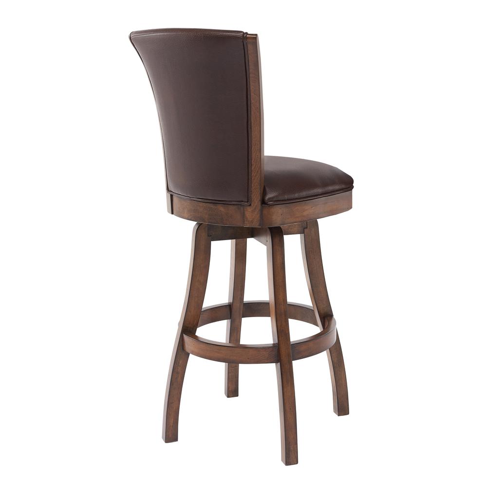 Armen Living Raleigh 26" Counter Height Swivel Wood Barstool in Chestnut Finish and Kahlua Faux Leather. Picture 3