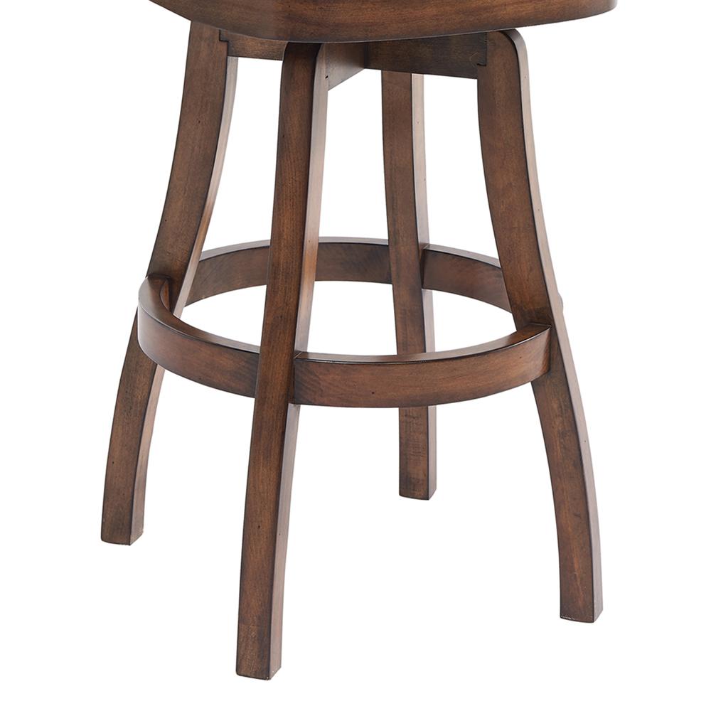Armen Living Raleigh 26" Counter Height Swivel Wood Barstool in Chestnut Finish and Kahlua Faux Leather. Picture 5