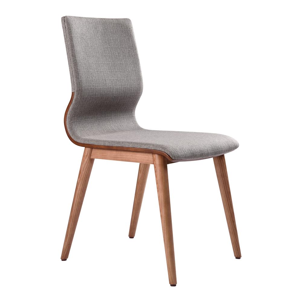 Robin Mid-Century Dining Chair in Walnut Finish and Gray Fabric - Set of 2. The main picture.