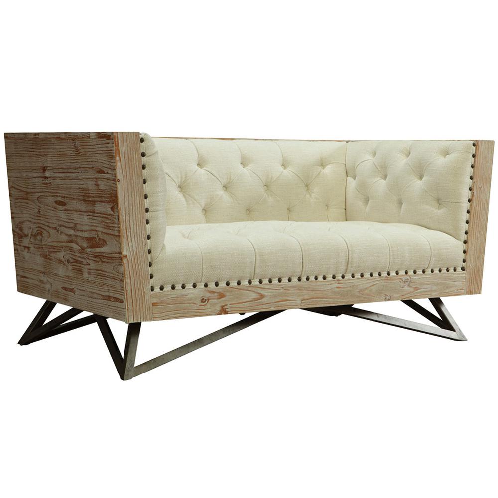 Cream Loveseat With Pine Frame And Gunmetal Legs. Picture 1