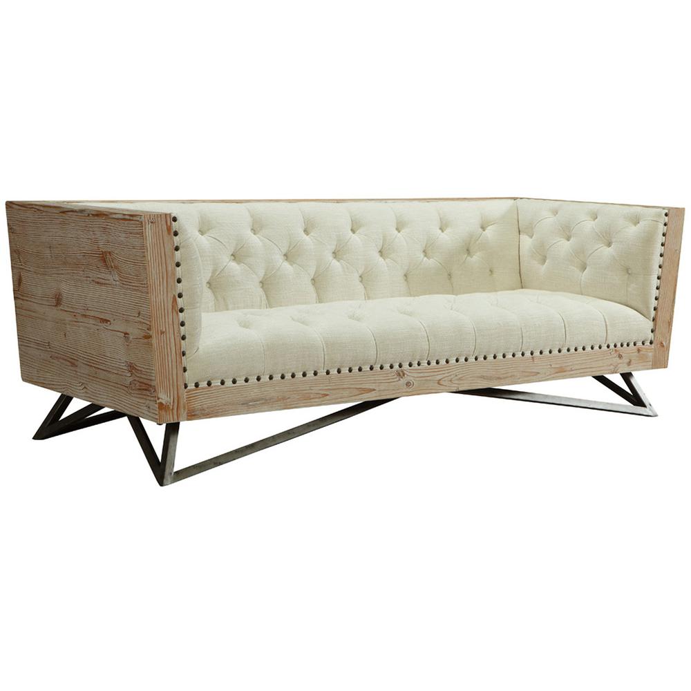 Cream Sofa With Pine Frame And Gunmetal Legs. Picture 1
