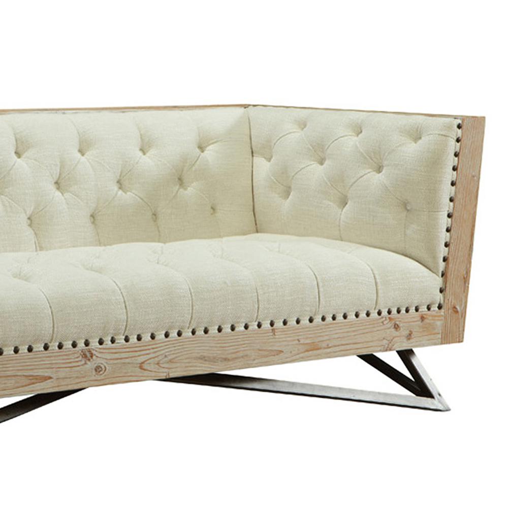 Cream Sofa With Pine Frame And Gunmetal Legs. Picture 2