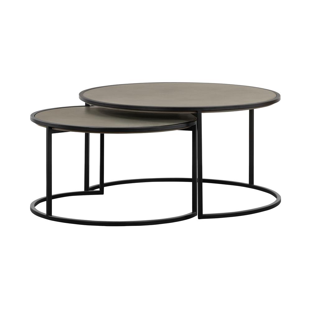 Rina Concrete and Black Metal 2 Piece Nesting Coffee Table Set. Picture 1