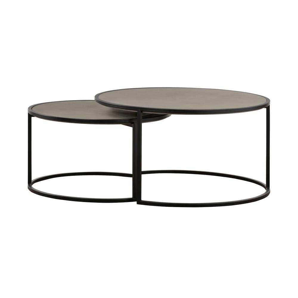 Rina Concrete and Black Metal 2 Piece Nesting Coffee Table Set. Picture 3