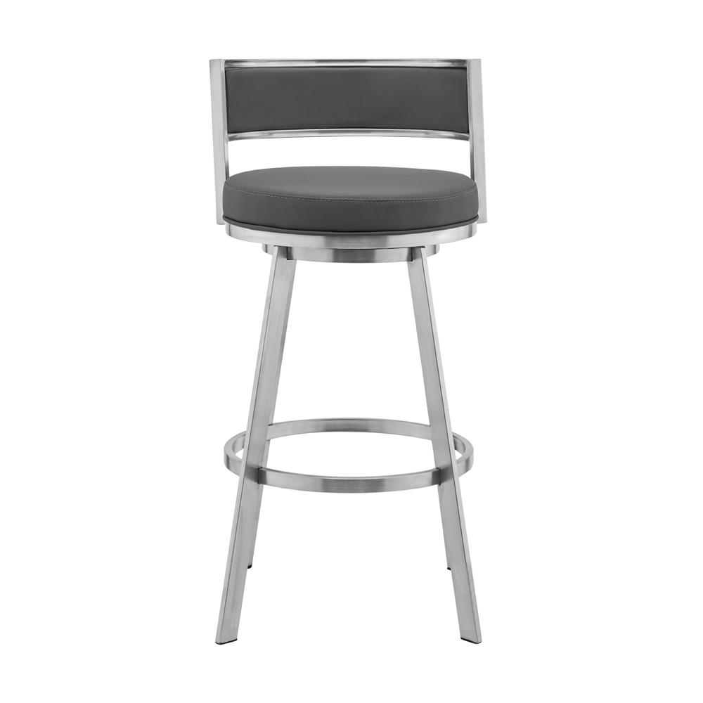 Roman 30" Gray Faux Leather and Brushed Stainless Steel Swivel Bar Stool. Picture 2
