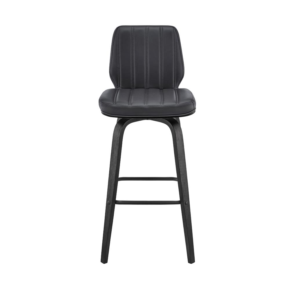 Renee 26" Swivel Grey Faux Leather and Black Wood Bar Stool. Picture 2