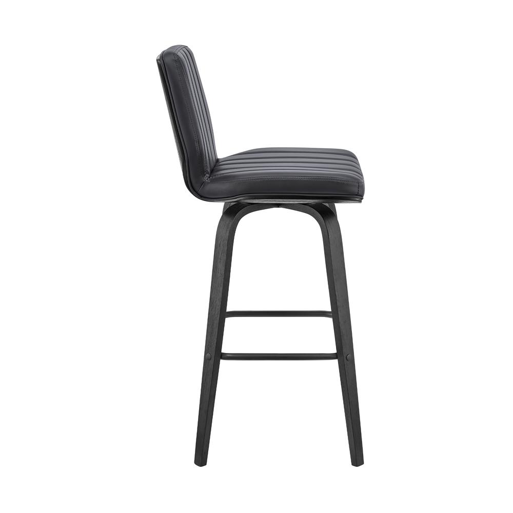 Renee 26" Swivel Grey Faux Leather and Black Wood Bar Stool. Picture 3