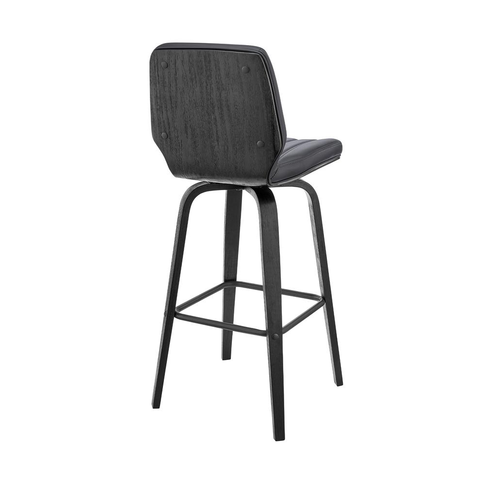 Renee 26" Swivel Grey Faux Leather and Black Wood Bar Stool. Picture 4