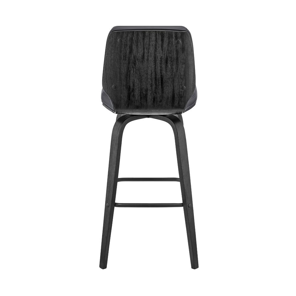 Renee 26" Swivel Grey Faux Leather and Black Wood Bar Stool. Picture 5