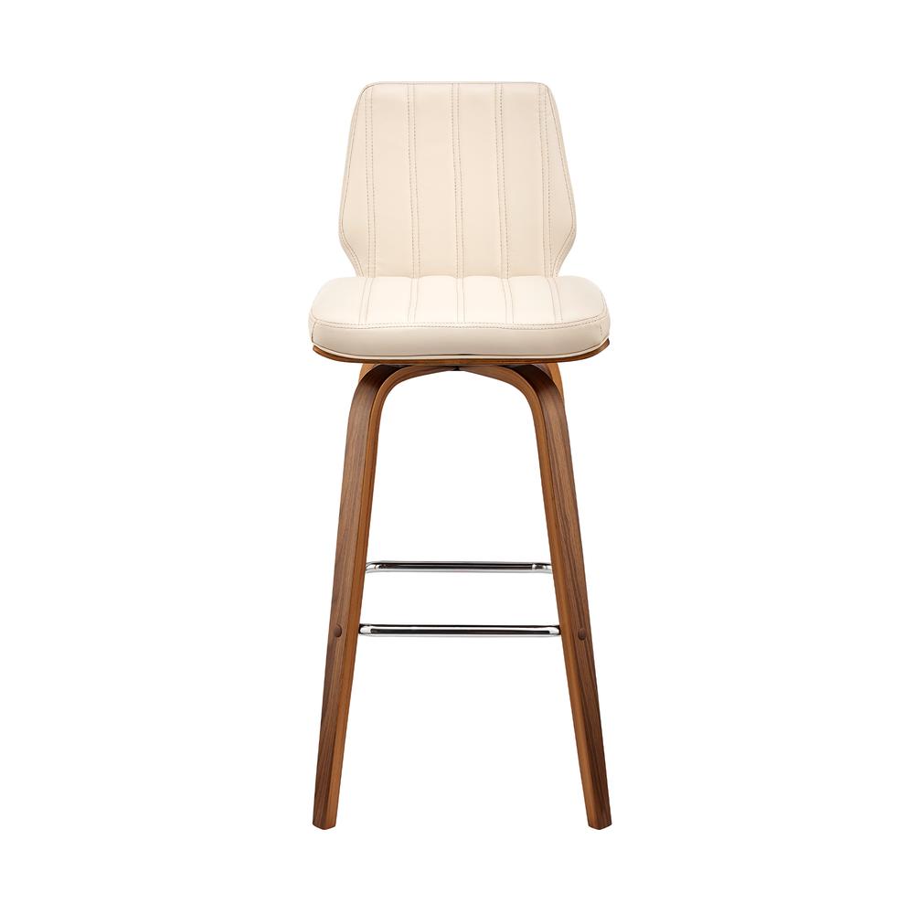 Renee 26" Swivel Cream Faux Leather and Walnut Wood Bar Stool. Picture 2