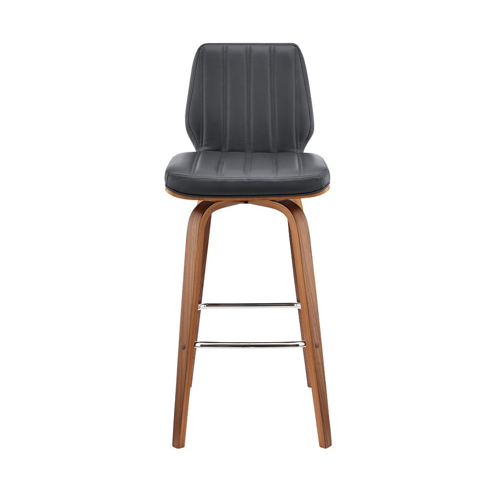 Renee 26" Swivel Grey Faux Leather and Walnut Wood Bar Stool. Picture 2