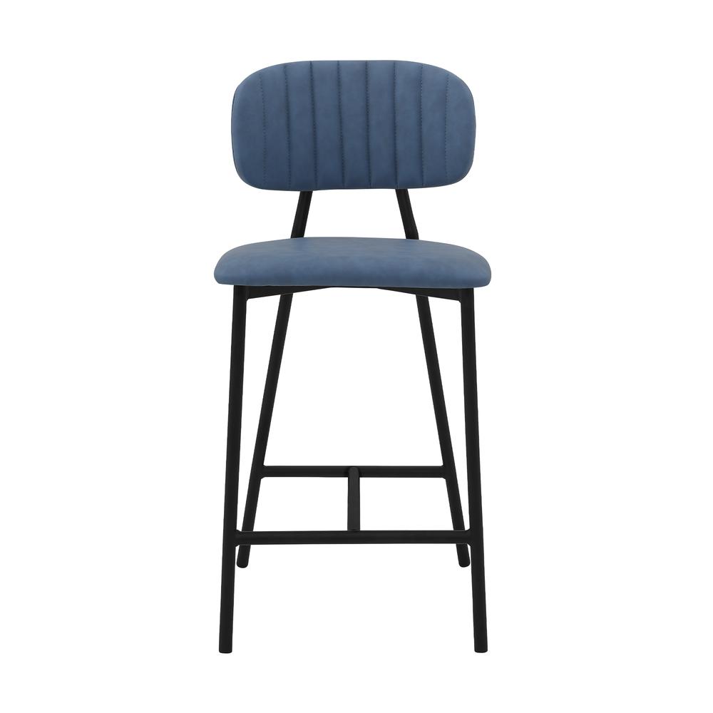 Rococo 26" Blue Faux Leather and Metal Counter Height Bar Stool. Picture 2