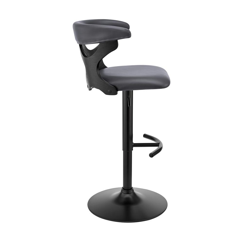Ruth Adjustable Swivel Grey Faux Leather and Black Wood Bar Stool with Black Base. Picture 3