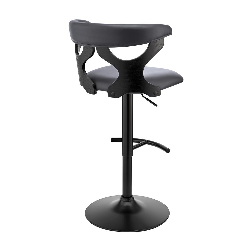 Ruth Adjustable Swivel Grey Faux Leather and Black Wood Bar Stool with Black Base. Picture 4