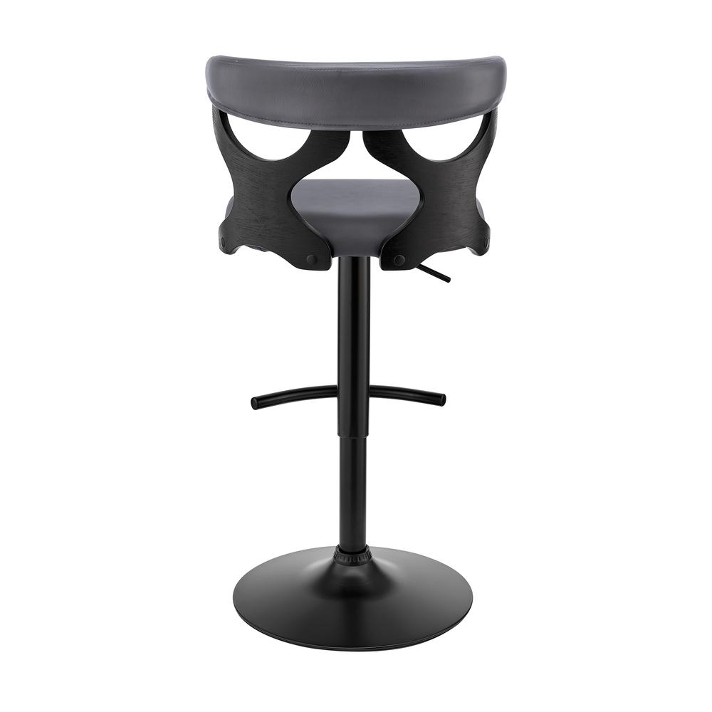 Ruth Adjustable Swivel Grey Faux Leather and Black Wood Bar Stool with Black Base. Picture 5