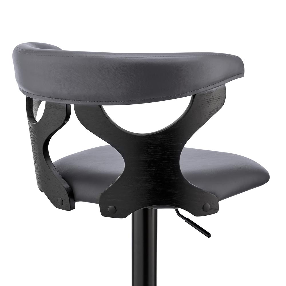 Ruth Adjustable Swivel Grey Faux Leather and Black Wood Bar Stool with Black Base. Picture 7