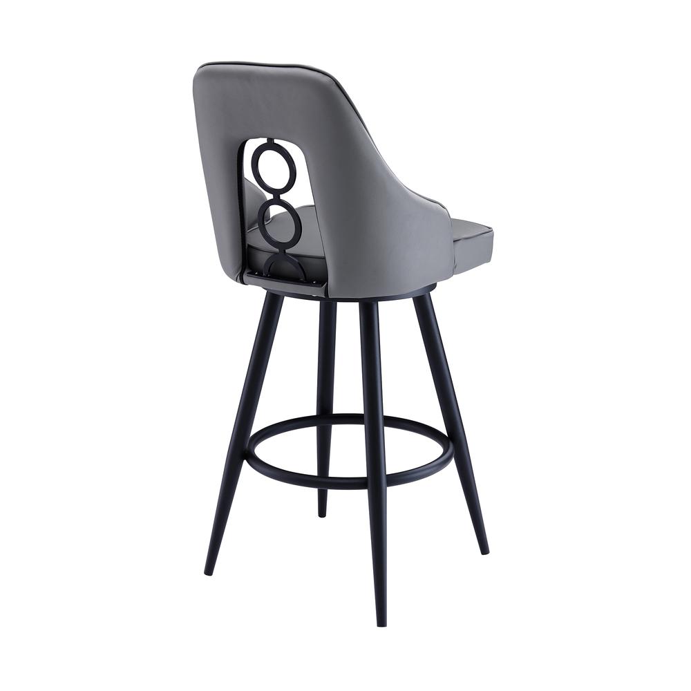 Contemporary 26" Counter Height Barstool in Black Powder Coated Finish, Grey Faux Leather. Picture 3