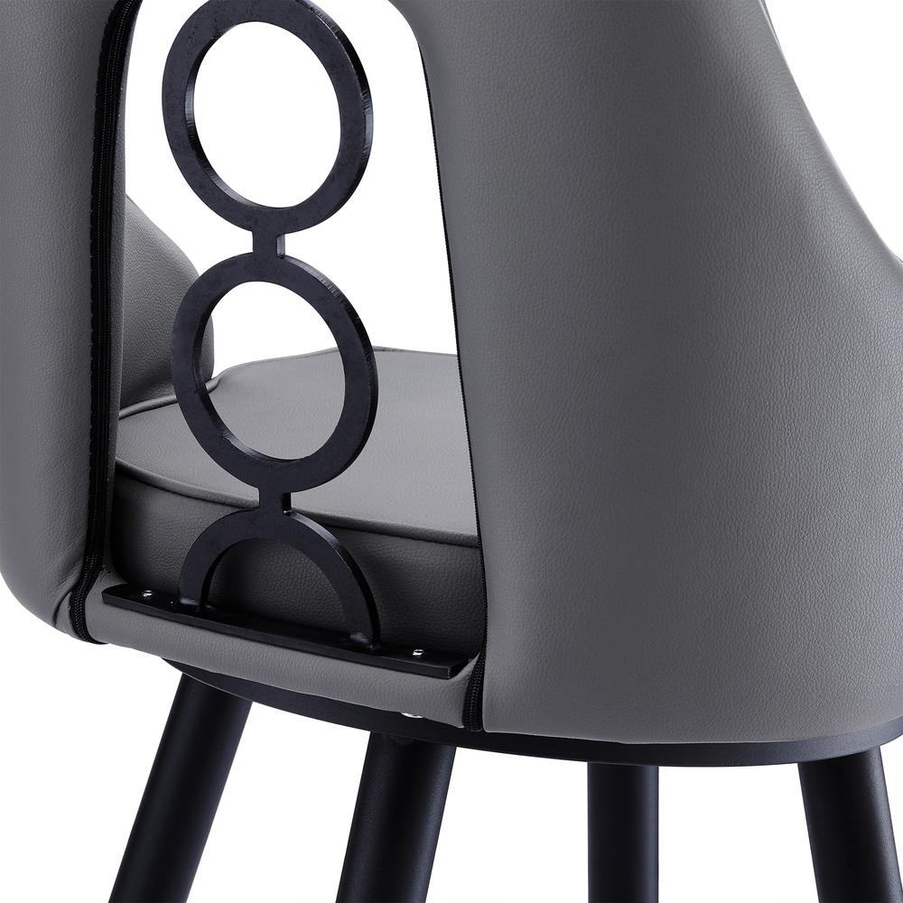 Contemporary 26" Counter Height Barstool in Black Powder Coated Finish, Grey Faux Leather. Picture 6