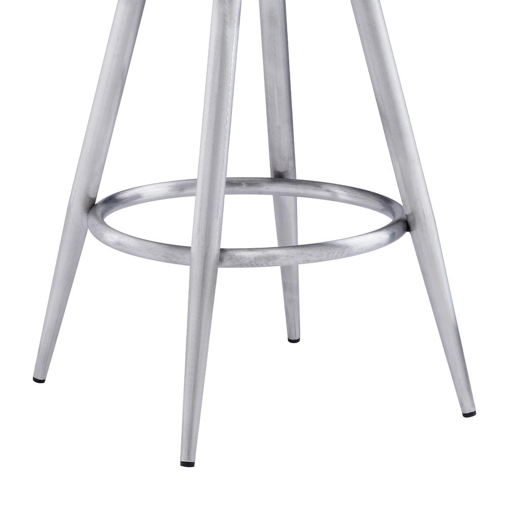 Contemporary 26" Counter Height Barstool - Brushed Stainless Steel Finish and Grey Faux Leather. Picture 7