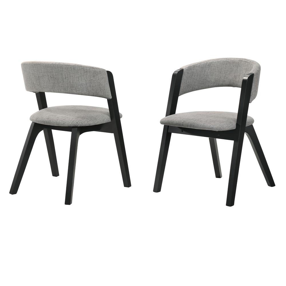 Rowan Mid-Century Modern Accent Dining Chair in Black Finish and Grey Fabric - Set of 2. Picture 1