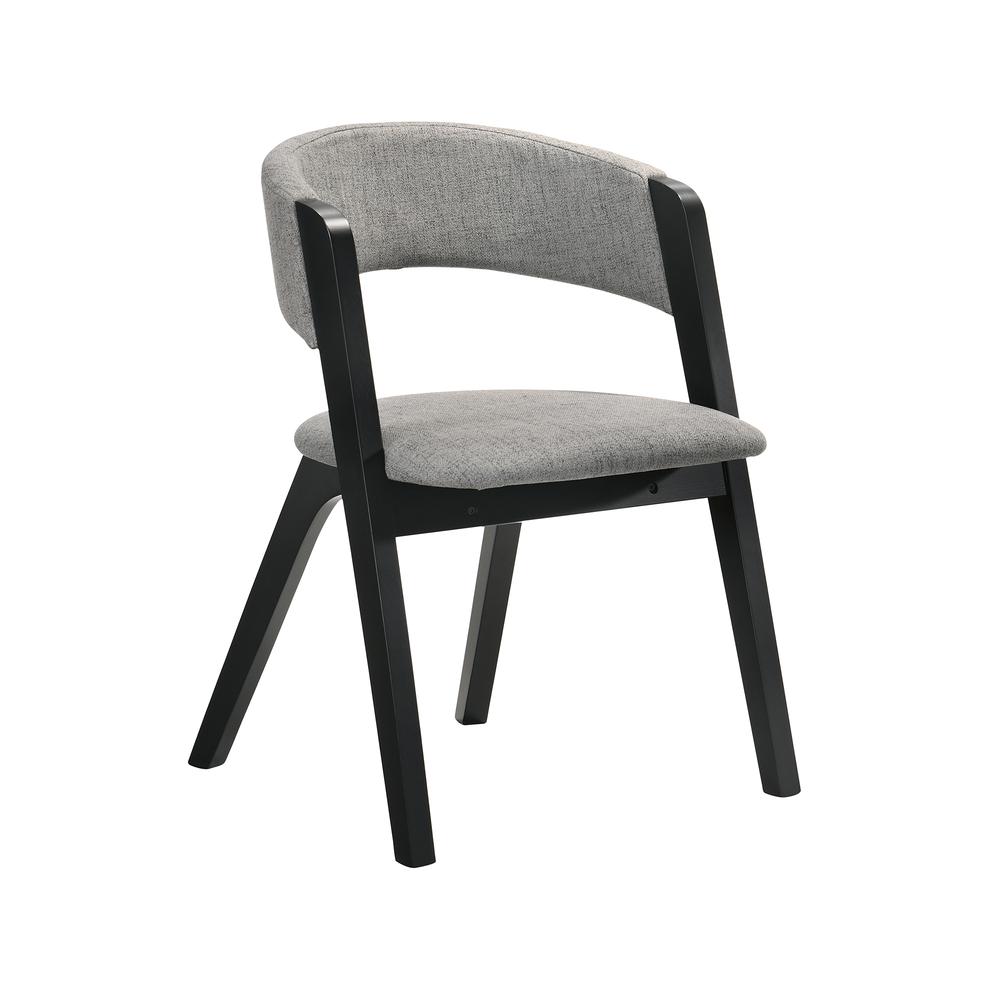 Rowan Mid-Century Modern Accent Dining Chair in Black Finish and Grey Fabric - Set of 2. Picture 2