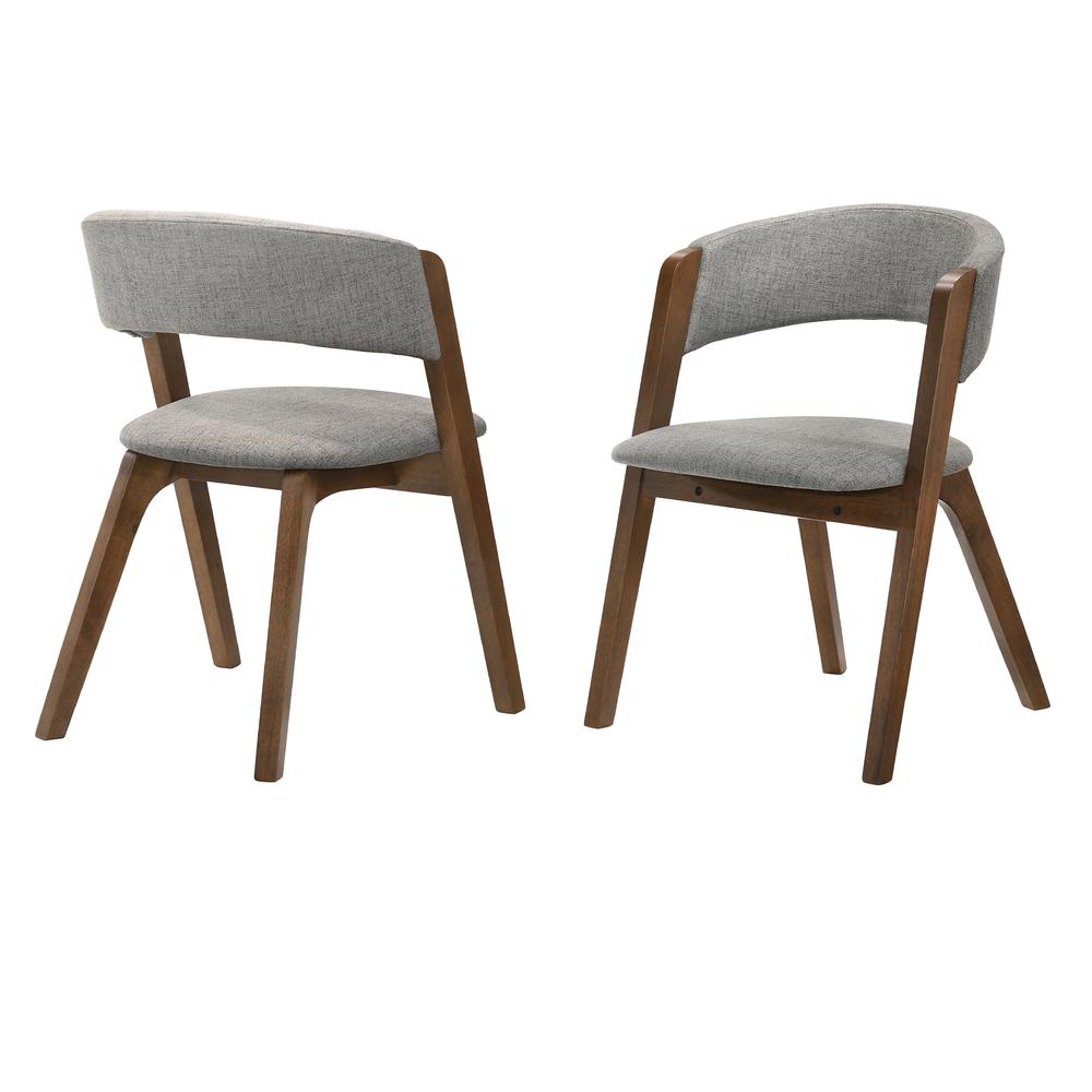 Rowan Mid-Century Modern Accent Dining Chair in Walnut Finish and Grey Fabric- Set of 2. Picture 1