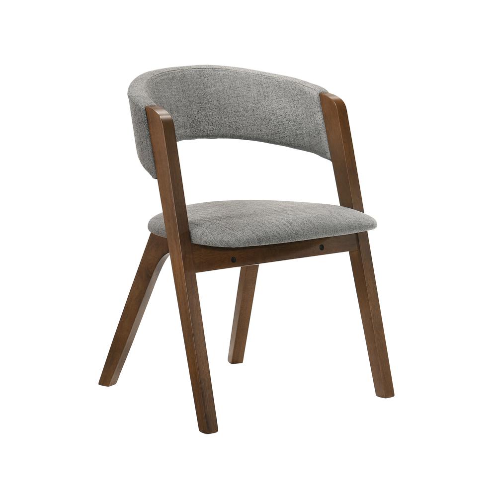 Rowan Mid-Century Modern Accent Dining Chair in Walnut Finish and Grey Fabric- Set of 2. Picture 2