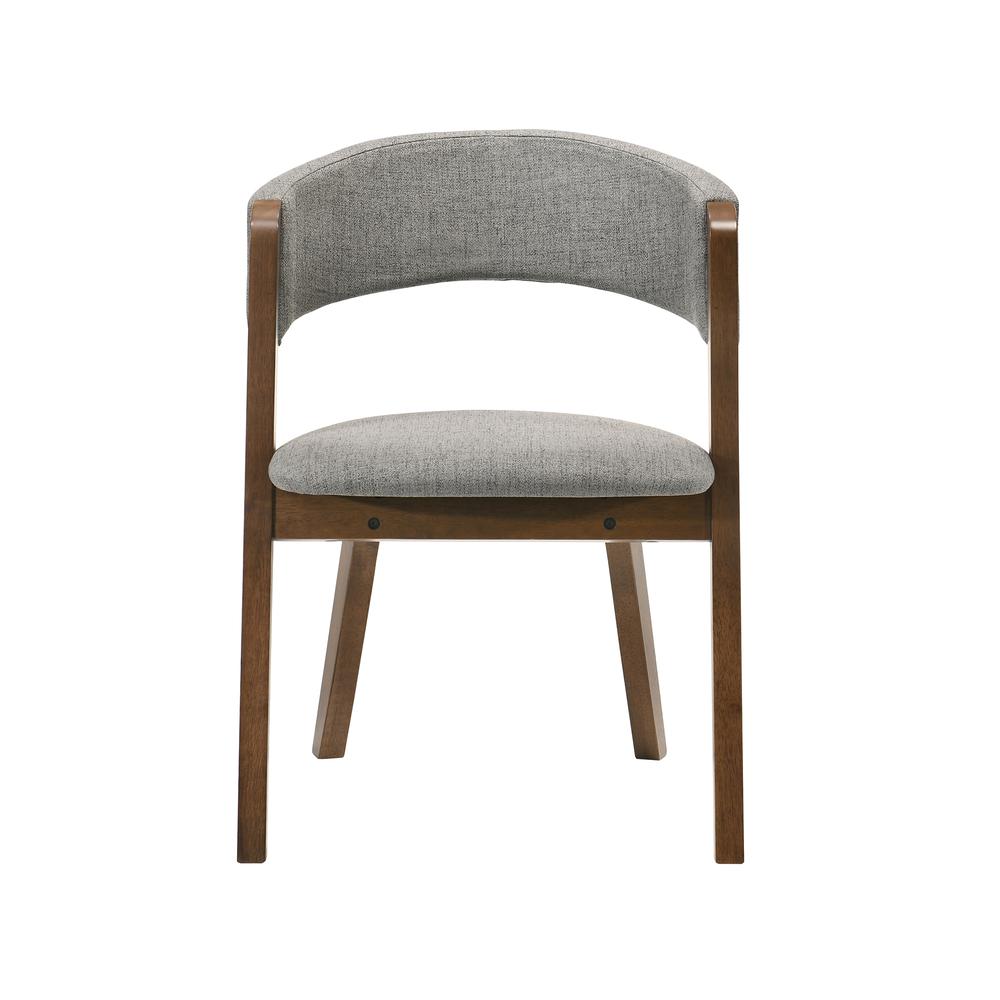 Rowan Mid-Century Modern Accent Dining Chair in Walnut Finish and Grey Fabric- Set of 2. Picture 3