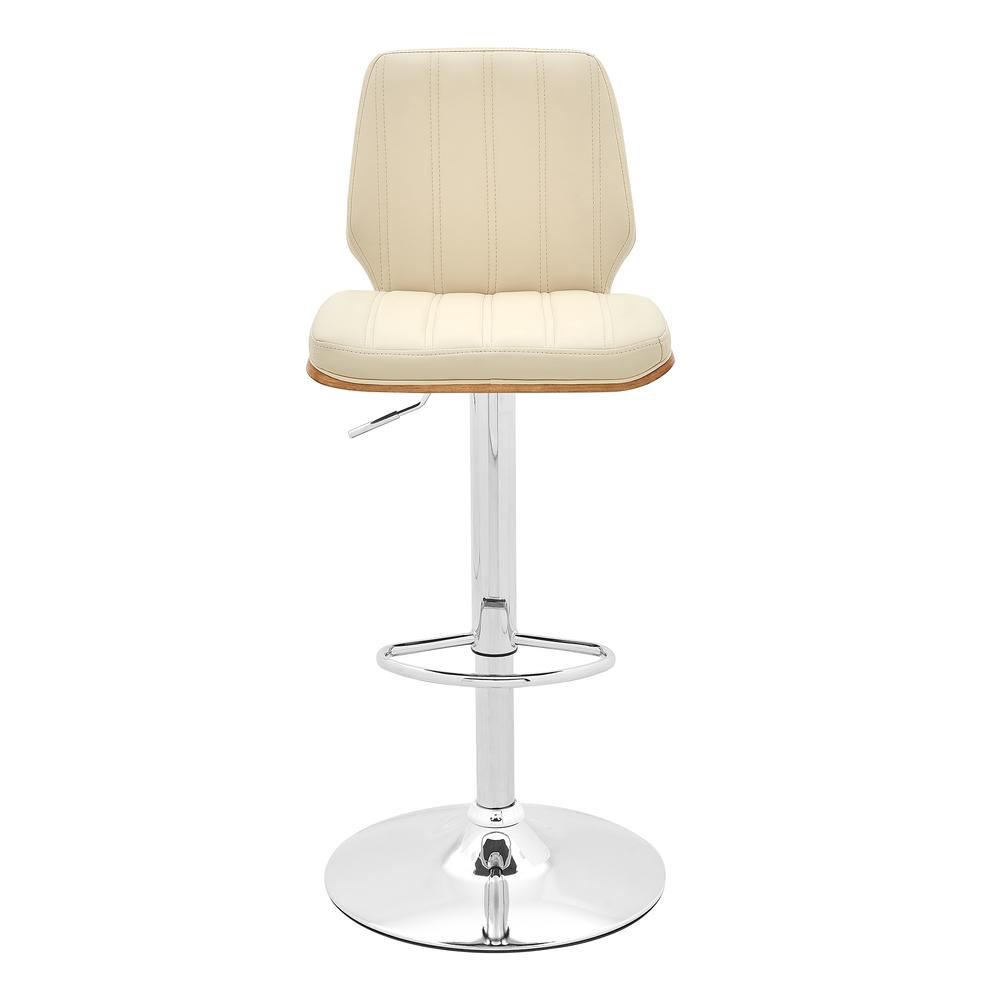 Sabine Adjustable Swivel Cream Faux Leather with Walnut Back and Chrome Bar Stool. Picture 2