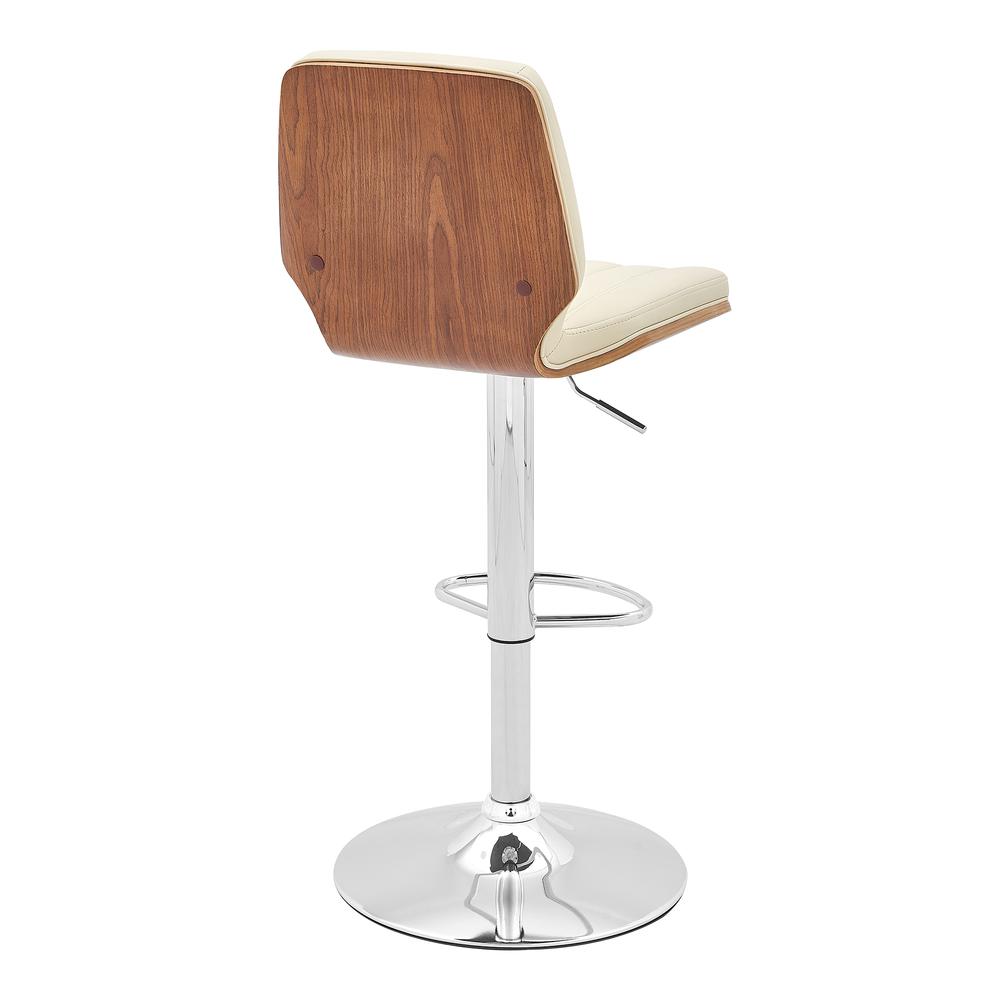 Sabine Adjustable Swivel Cream Faux Leather with Walnut Back and Chrome Bar Stool. Picture 4